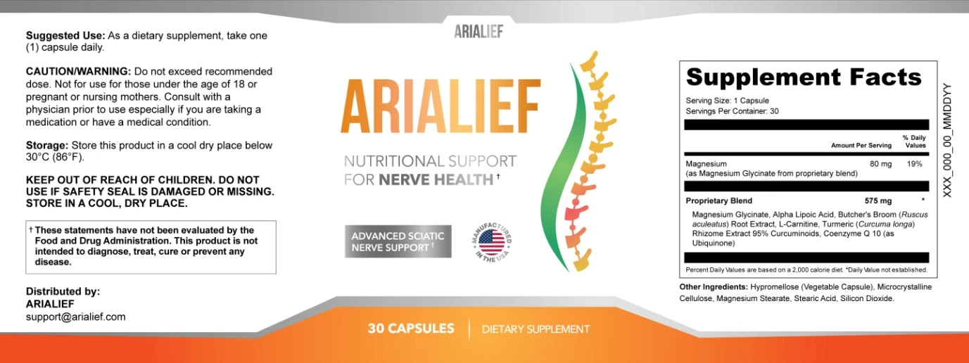 Arialief supplement facts nutritional information